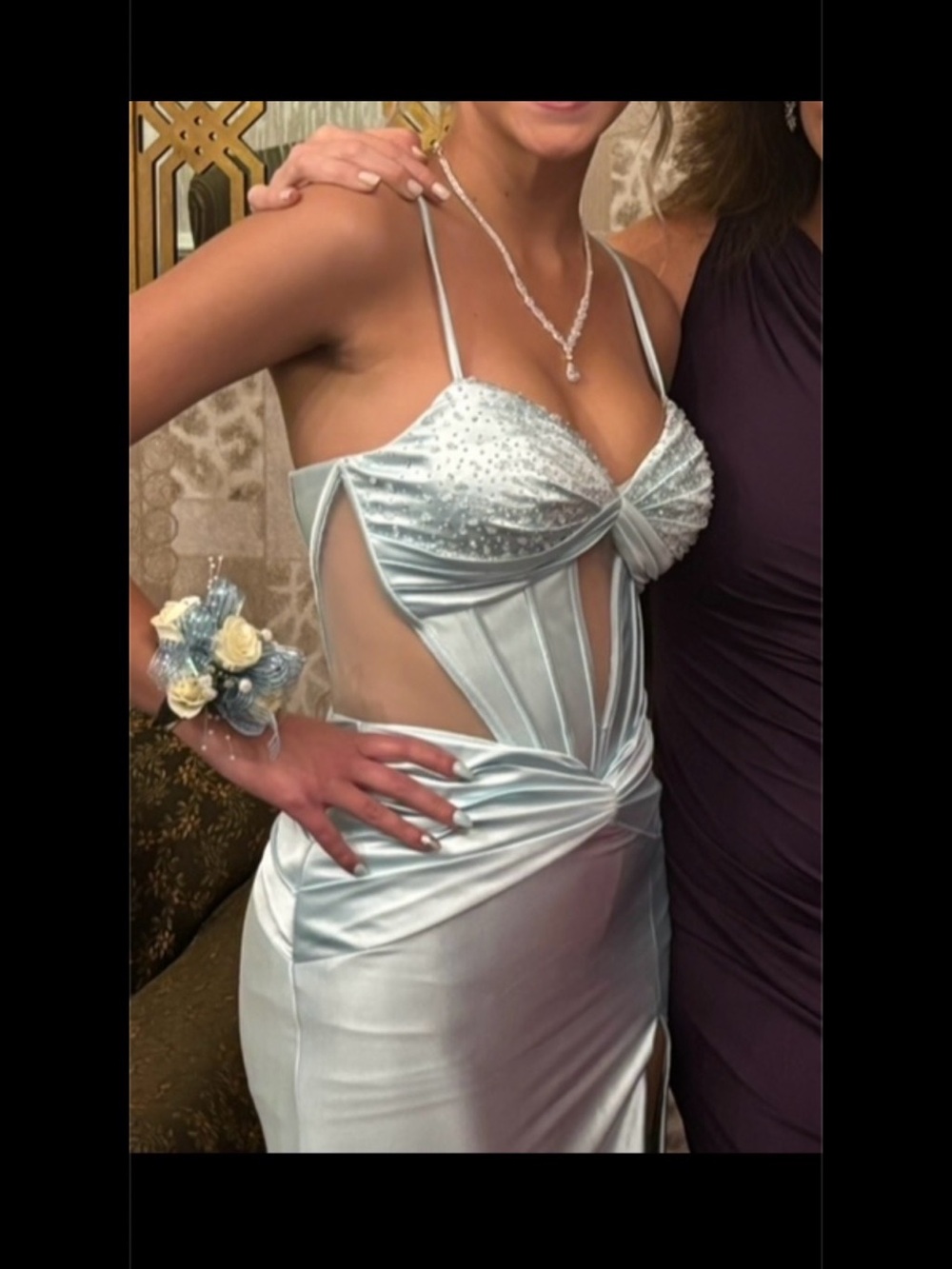 Light Blue Prom Dress with Front Slit - Picture 6 of 9